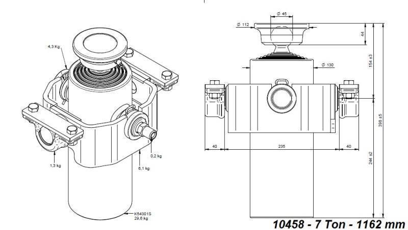 TELESCOPISK CYLINDER KOMPAKT 5 STEG 1162mm x125 -KULA